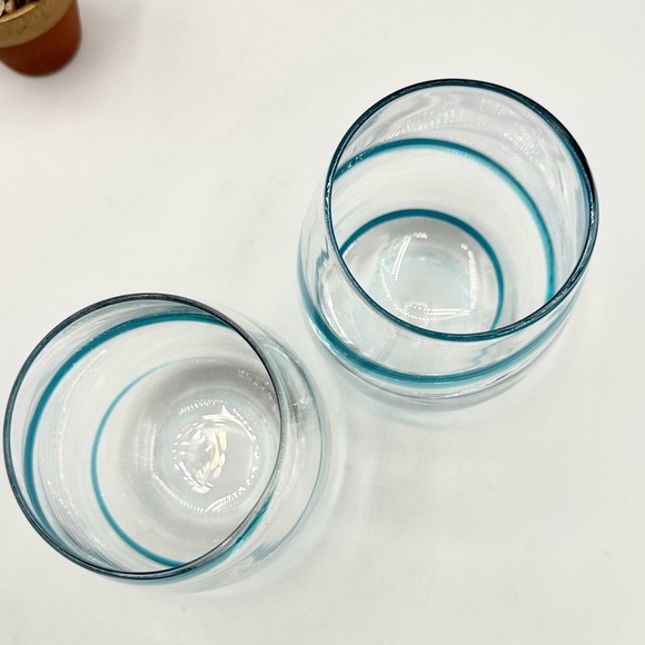 2 -Pier 1 Swirline Turquoise or Teal Stemless Wine Glasses COPY - Picture 3 of 9